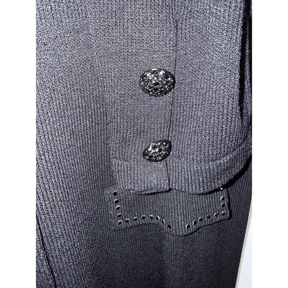 Vitali Knit Coat Womens 14 Black Wool Beaded Collar Rhinestone Buttons Made USA - Picture 7 of 16